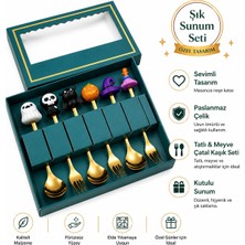 Premium Çocuk Cadı Figürlü Paslanmaz Çelik Uçlu Çatal-Kaşık Set, 6 Parça (24+ Ay)