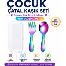 Mavi Renk Premium Çocuk Paslanmaz Çelik Uçlu Çatal-Kaşık Set 24+ Ay