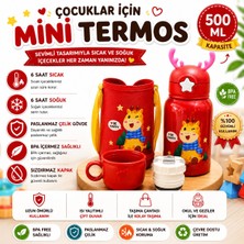 Kırmızı Renk Premium Paslanmaz Çelik Figürlü Askılı Çocuk Termos, 500 Ml, ( 24+ Ay)