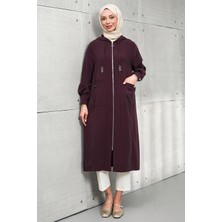 İmaj Butik Mürdüm Fermuarlı Kapüşonlu Kap