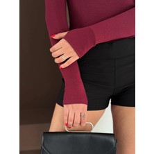 Elaxi Kadın Bisiklet Yaka Uzun Kollu Parmak Geçme Detaylı Altı Çıtçıtlı Full Likralı Buzzy Body