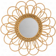 Naturel Dekor Rattan Örme Çiçek Tasarım Dekoratif Ayna 45 Cm, Bohem, Iskandinav, Modern, Hasır, Bambu