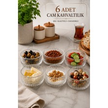 Rotanev 6 Adet Cam Çerezlik Seti Modern Çizgili Tatlı Kahvaltılık Sunum Kaseleri 10 cm