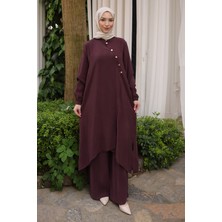İmaj Butik Mürdüm Düğmeli Tunik Pantolonlu Takım