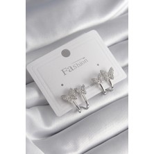 Renas Store Pirinç Gümüş Renk Zirkon Taşlı Model Kadın Küpe
