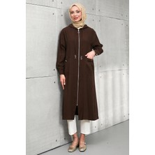 İmaj Butik Kahverengi Fermuarlı Kapüşonlu Kap