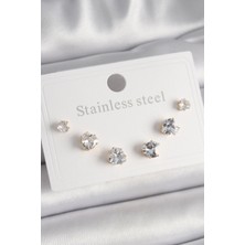 Renas Store 316L Çelik Gold Renk Zirkon Taşlı Model Kadın Küpe Seti