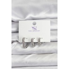 Renas Store Gümüş Renk Pirinç Zirkon Taşlı Kalpli Kadın Küpe