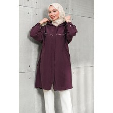 İmaj Butik Mürdüm Gizli Fermuarlı Kapüşonlu Tunik