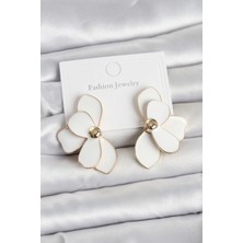 Renas Store Beyaz Mineli Lotus Model Pirinç Kadın Küpe