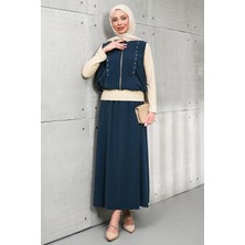 İmaj Butik Lacivert Fermuarlı Yelek Bady Etekli Üçlü Takım