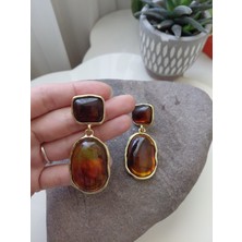 Lavante Butik Vintage Taşlı Reçine Uçlu Sallantılı Çelik Kadın Küpe