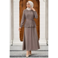 İmaj Butik Vizon Hakim Yaka Nervürlü Modal Dokuma Etekli Takım