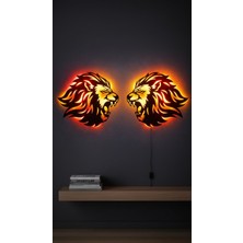 Wells Lion King Çiftli LED Işıklı Duvar Tablosu - 120X40 cm Panoromik Seri
