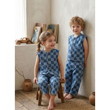 Baby Lory Kids Store Unisex Çocuk Damalı Yelekli Kot Takım
