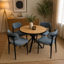 Modern Style Home 4 Kişilik Gri Sandalye Doğal Ahşap Görünümlü Yemek Masası & Mutfak Masası Takımı Modern Tasarım