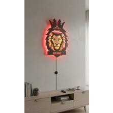 Wells Majestic Lion King - Kişiye Özel Isimli, Taçlı Aslan Mdf Lazer Kesim Rgb LED Işıklı Duvar Tablosu (55 Cm)
