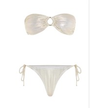 Aquella Parlak Dokulu Pliseli Straplez Bikini Takımı Gold 240-1302
