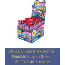 Chupa Chups Çilek Aromalı Düdüklü Lolipop Şeker 15 gr x 48  x 6 Adet