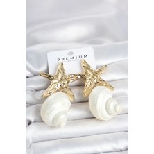 Renas Store Doğal Deniz Kabuğu Gold Renk Yıldız Model Kadın Küpe