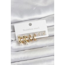 Renas Store 316L Çelik Gold Renk Kadın Küpe Seti