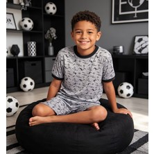 NiCe İç Giyim Futbol Temalı Gri Renk Bisiklet Yaka Kısa Kol T-Shirt & Şort Erkek Çocuk Pijama Takım Pamuklu Penye