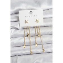 Renas Store Yıldız Model Gold Renk Pirinç Sallantılı Kadın Küpe