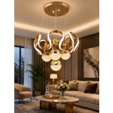 Gusto Lighting Stella 4 Top Gold LED Sarkıt Avize,3 Renk Yanabilen Modern Avize,salon LED Avize