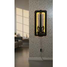 Wells Rock Guitar - Kişiye Özel Isimli Elektro Gitar Ahşap Lazer Kesim LED Işıklı Duvar Tablosu (70X35 Cm)