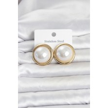 Solenya 316L Çelik Gold Renk Inci Model Vintage Kadın Küpe