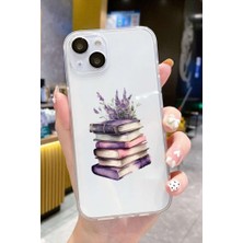 3gen Case iPhone 15 Uyumlu Mor Kitap Çiçek Desenli Şeffaf Silikon Kılıf