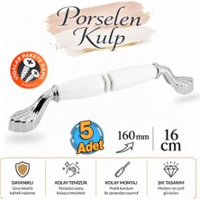 Badem10 (5 Adet) Gardenya Porselen Beyaz Krom Kulp 160 mm 16 cm Mobilya Çekmece Dolabı Dolap Kapak Kulb Kulp