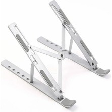 Esranın Dünyası Mallart® Full Alüminyum Katlanabilir Laptop Standı - Taşınabilir Dizüstü Bilgisayar Yükseltici, 6 Kademeli Ergonomik Yükseklik Ayarlı Gümüş Notebook Tutucu
