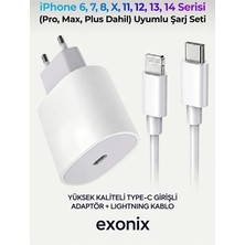 Exonix iPhone Hızlı Şarj Aleti Adaptör + Lightning Kablo 6 7 8 x 11 12 13 14 Pro Max Plus Uyumlu 25W Ios