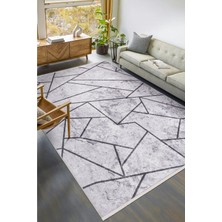 Gri Geometrik Desenli Yıkanabilir Halı