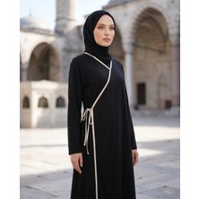 Gg Glow Kadın Yandan Bağlamalı Kruvaze Yaka Düz Namaz Elbisesi Uzun Kol Rahat Kalıp