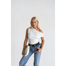 Asfaha Fashion Kadın Asimetrik Tek Omuz Büzgü Detaylı Esnek Bluz