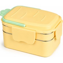 Muggle Ms-38 Paslanmaz Çelik 2 Katlı Beslenme Kabı Bölmeli Sızdırmaz 1300 Ml. Lunch Box Yemek Saklama Kabı