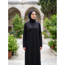 Gg Glow Kadın Yandan Bağlamalı Kruvaze Yaka Düz Namaz Elbisesi Uzun Kol Rahat Kalıp