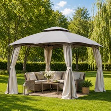 Evinizin Atölyesi Bahçe Gazebo Çardak 3x3 M Açılır Tente Perdeli Modern Bahçe Çadırı