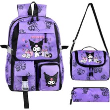 Jasfur Kore Kawaii Kuromi Temalı Lila Kız Ilkokul Sırt Çantası,termal Beslenme Çantası ve Kalemlik Seti