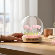 Keyfim Shop Isme Özel LED Işıklı Lale Cam Fanus