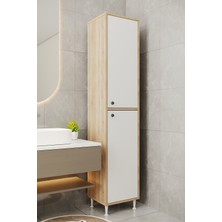 Aeka AE-2027 Lina Sonomo-Beyaz 2 Kapaklı Çok Amaçlı Dolap 40x180 cm Raflı Dar Yüksek Boy Banyo Çok Bölmeli Depolama Dolabı