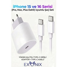 Exonix 25W (Watt) Apple Uyumlu Hızlı Şarj Adaptörü + Kablo Iphone 15 Iphone 16 Pro Max Plus Uyumlu Beyaz Hızlı Şarj Aleti Seti Type-C To Type-C