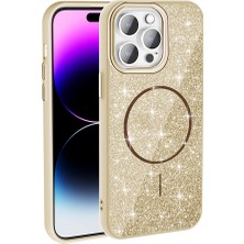 Cavora Iphone 14 Pro Max Uyumlu Magsafe Şarj Özellikli Parlayan Simli Okso Kapak-Gold