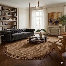 Altun Carpet Modern Babil Açık Kahve Post Pelüş Çift Kafa Jel Kaymaz Halı Ponpon Saçaklı 13ML Hav 2.2ml Kalınlık