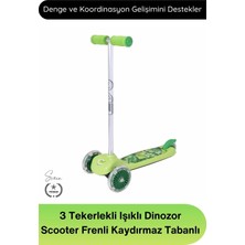 Svein #scooter 3 Tekerlekli Işıklı Dinozor Scooter Çocuk Frenli Kaydırmaz Tabanlı Denge Geliştirici Twist Direksiyonlu Unisex Oyuncak Yeşil Renkli 2 Yaş Üzeri 20 kg Taşıma Kapasiteli Eğitici