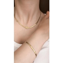 Stainless Steel Ikili Italyan Zincir Yonca Kolye Bileklik Çelik