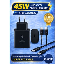 Exonix 45W (Watt) Samsung Uyumlu Süper Hızlı Şarj Uyumlu Başlık | Type-C To Type-C Kablo Set Beyaz