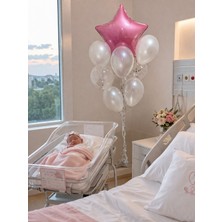 Boxland Pembe Yıldız Folyo Balon Seti Doğum Günü Baby Shower Hastane Odası Parti Süsü